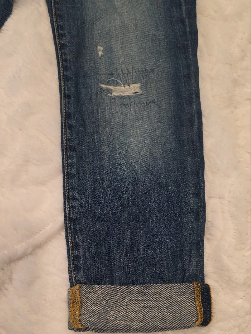 GAP Boyfriend Jeans in Medium Blue Distressed Wash